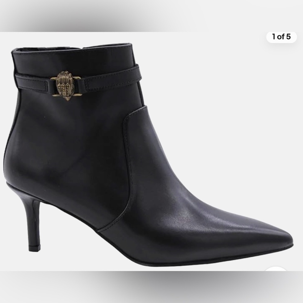 NWT KURT GEIGER Black Leather Boots with Gold/rustic tone eagle logo. Pretty